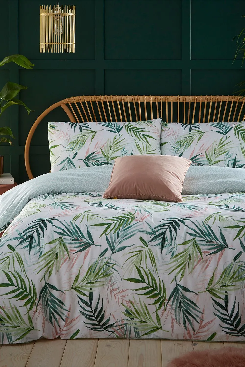 Furn Bali Palm Botanical Reversible Duvet Cover Set in Green