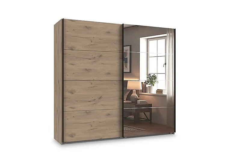 Antoni 180cm 2 Door Nordic Oak Sliding Wardrobe with 1 Nordic Oak Door and 1 Mirror Door