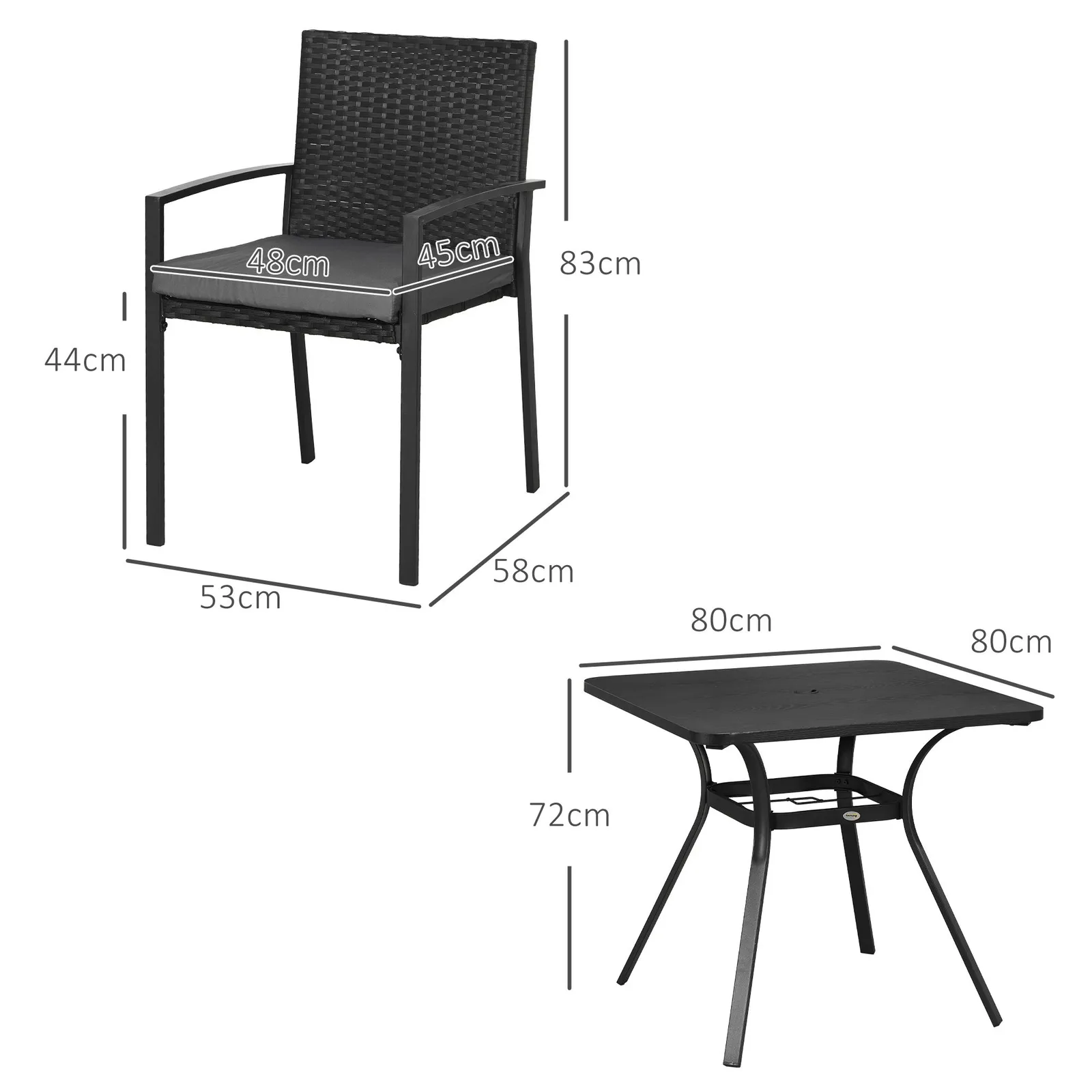 OUTSUNNY 4 Seater Rattan Garden Furniture Set, 5 Pieces Outdoor Dining Set with Cushions in Black 3