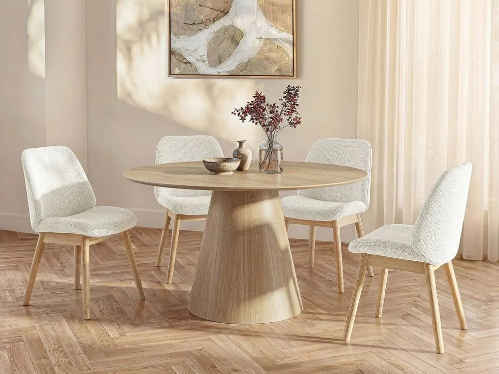Vente-unique Round Dining Table for 4 People Oak Veneer - Light Natural - ANTALIZA in Light Oak 3