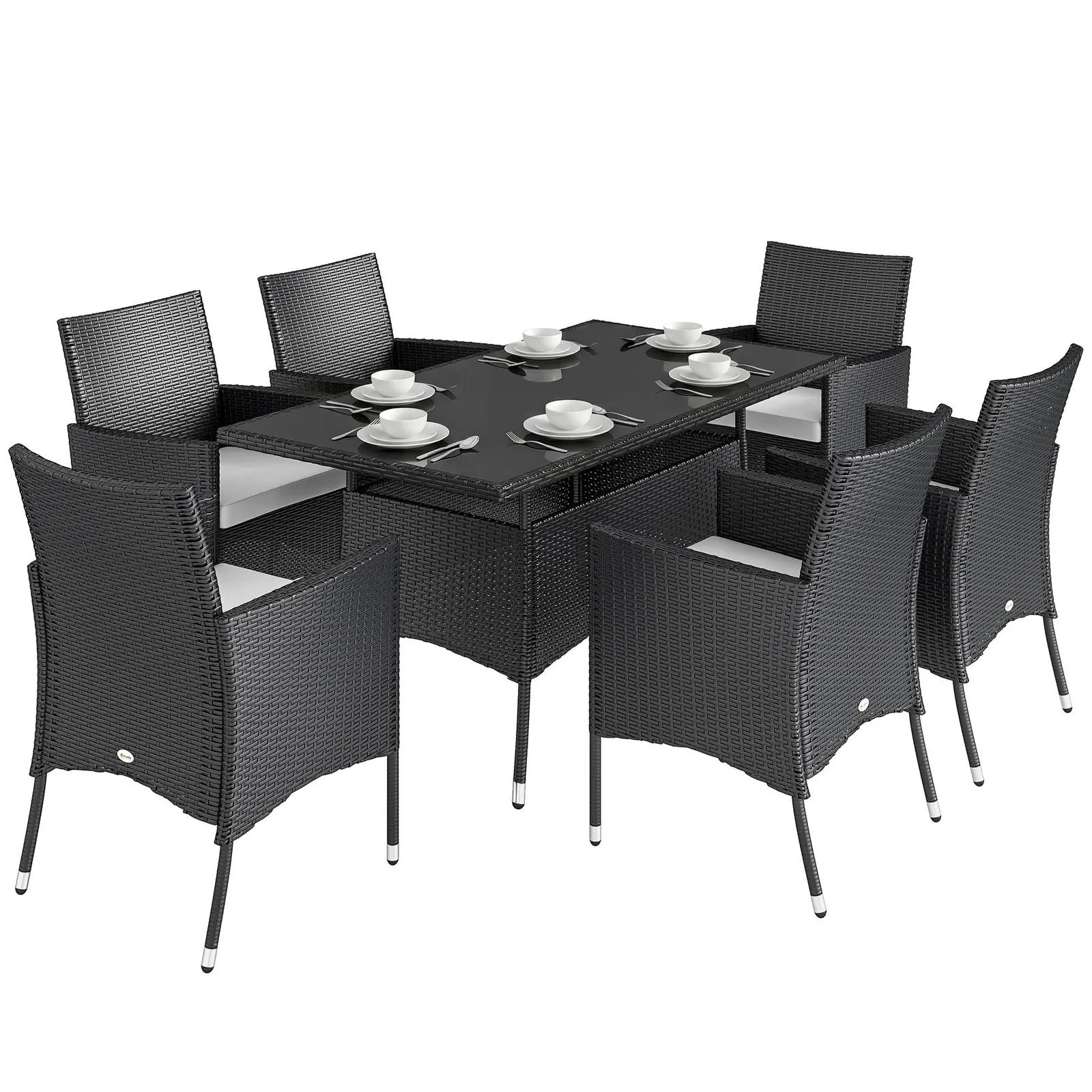 OUTSUNNY 7pc Rattan Garden Furniture Dining Set Wicker Patio Conservatory in Black 2