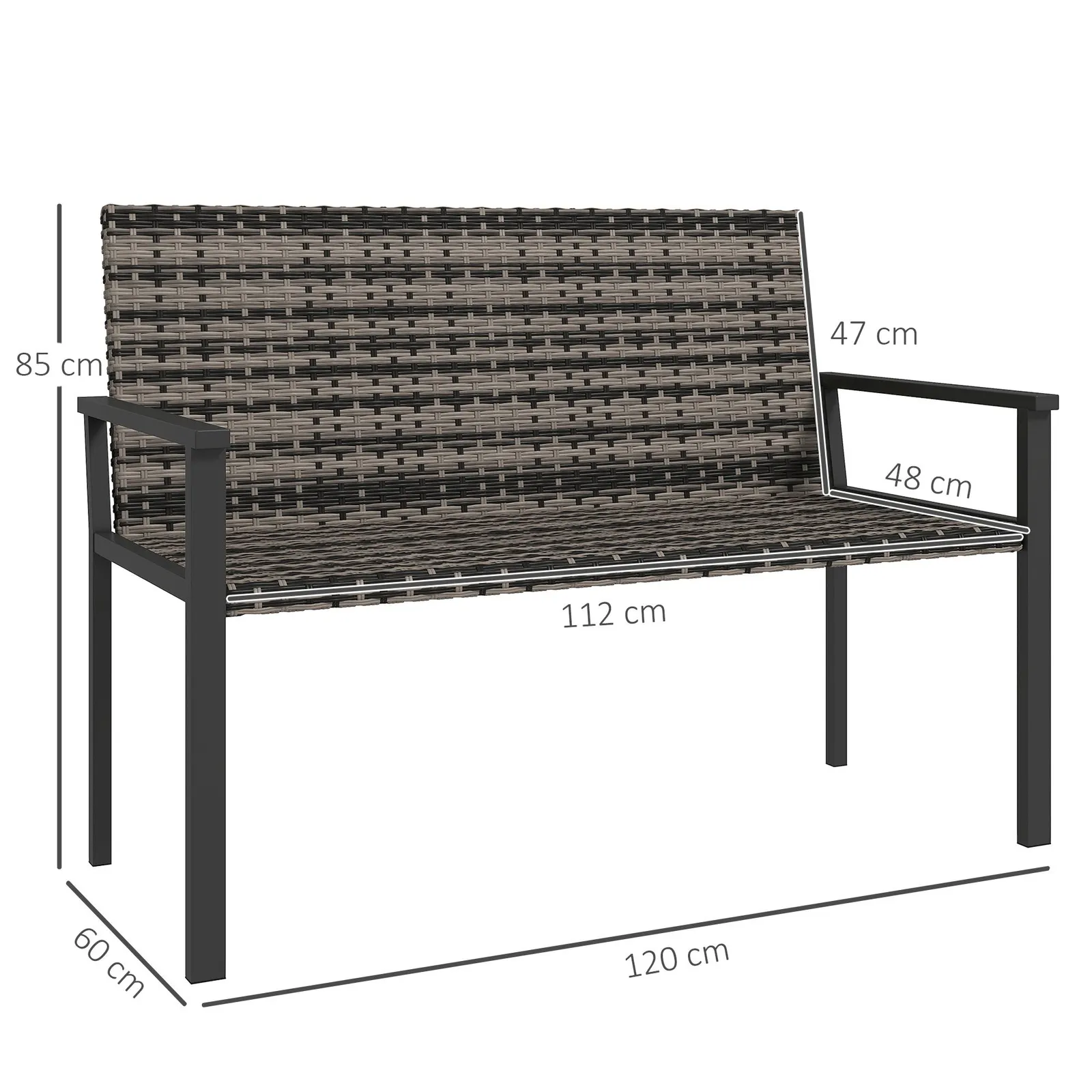 OUTSUNNY Rattan Garden Bench Loveseat with Quick-Drying Padding in Grey 3