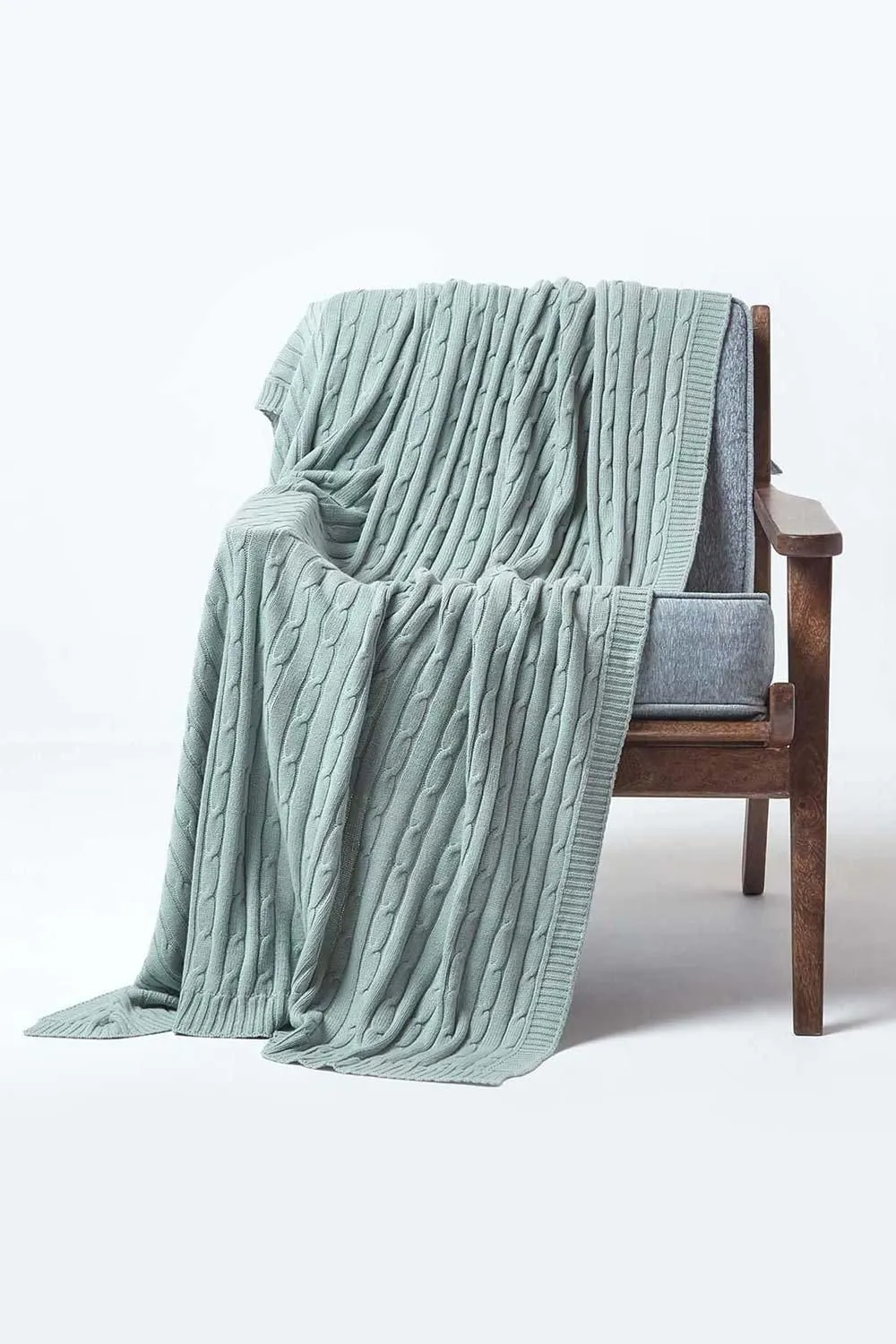 Homescapes Cotton Cable Knit Throw Soft & Cosy Vintage Blanket in Duck Egg Blue