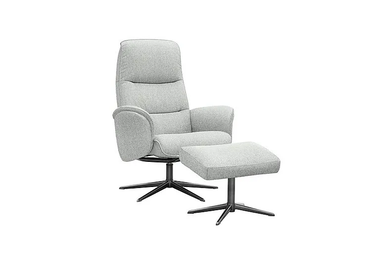 Falum Fabric Swivel Recliner Chair and Footstool with Black Base - Swift Cygnet