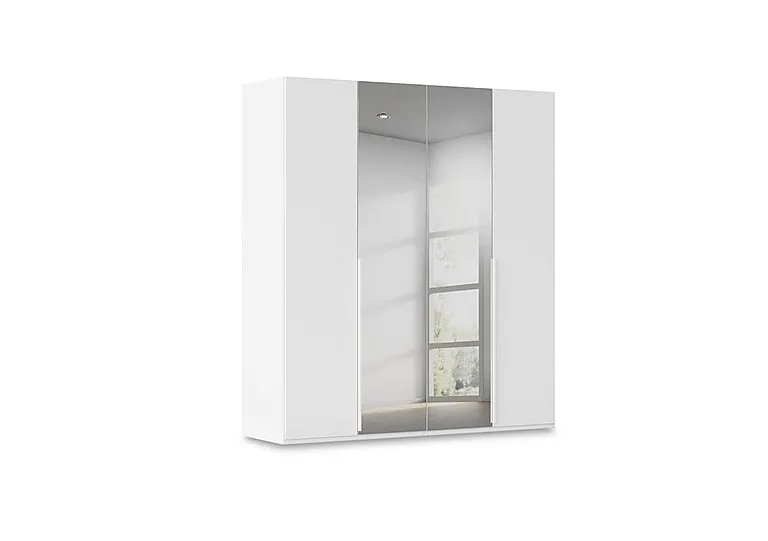 Haven 201cm 4 Door Hinged Wardrobe with 2 Décor Doors and 2 Mirror Doors - Alpine White
