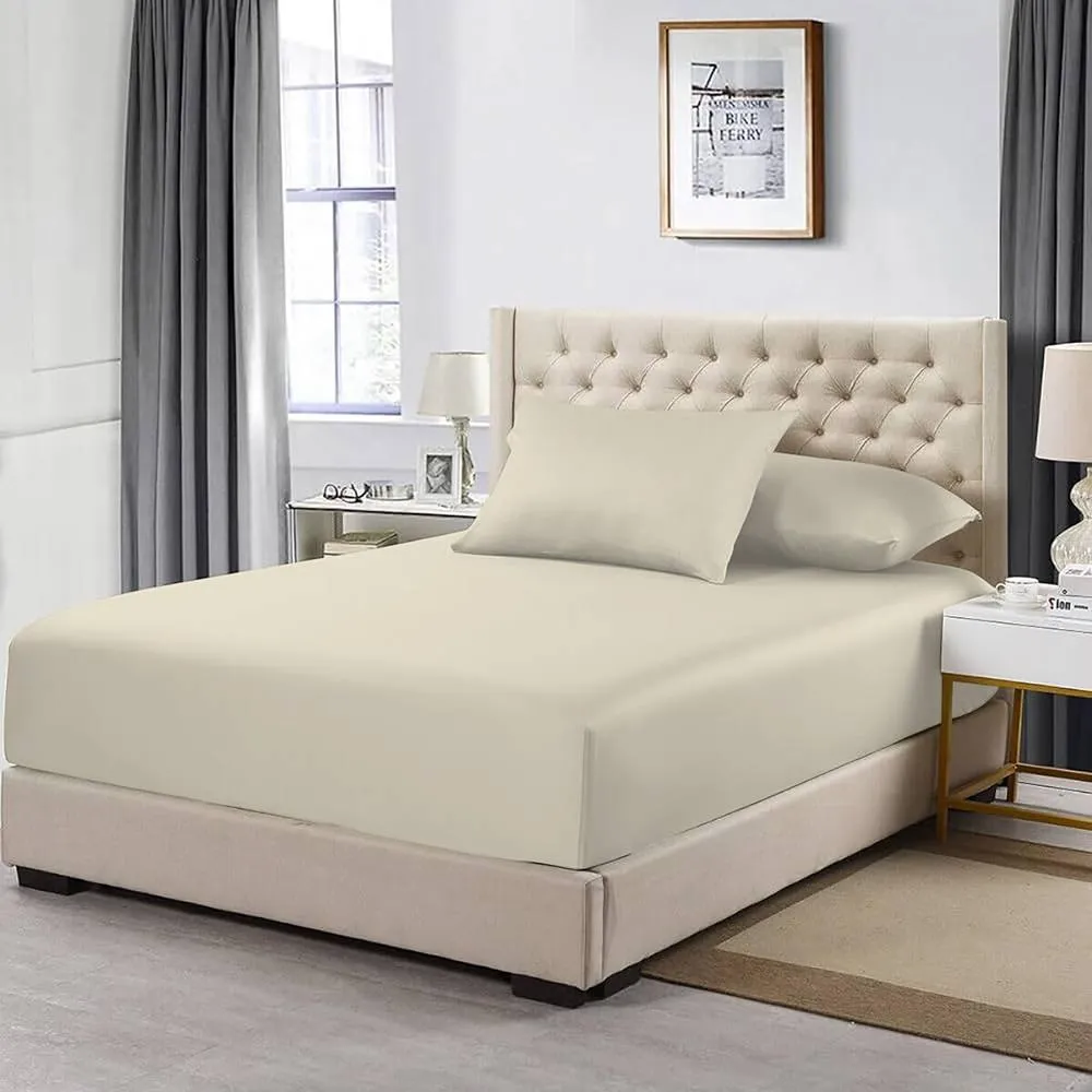 Homes-Linen 100% Egyptian Cotton 200TC Fitted Sheet 30cm Deep Pocket in Cream
