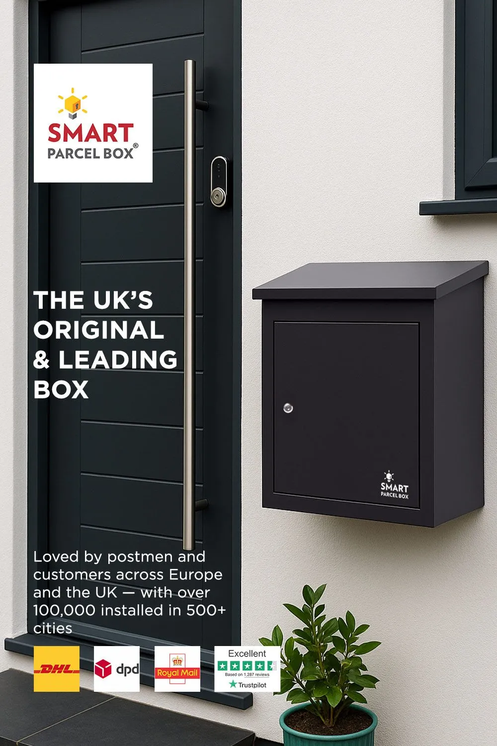 Homescapes Smart Parcel Box® Medium Front Access Secure Delivery Box in Black 2