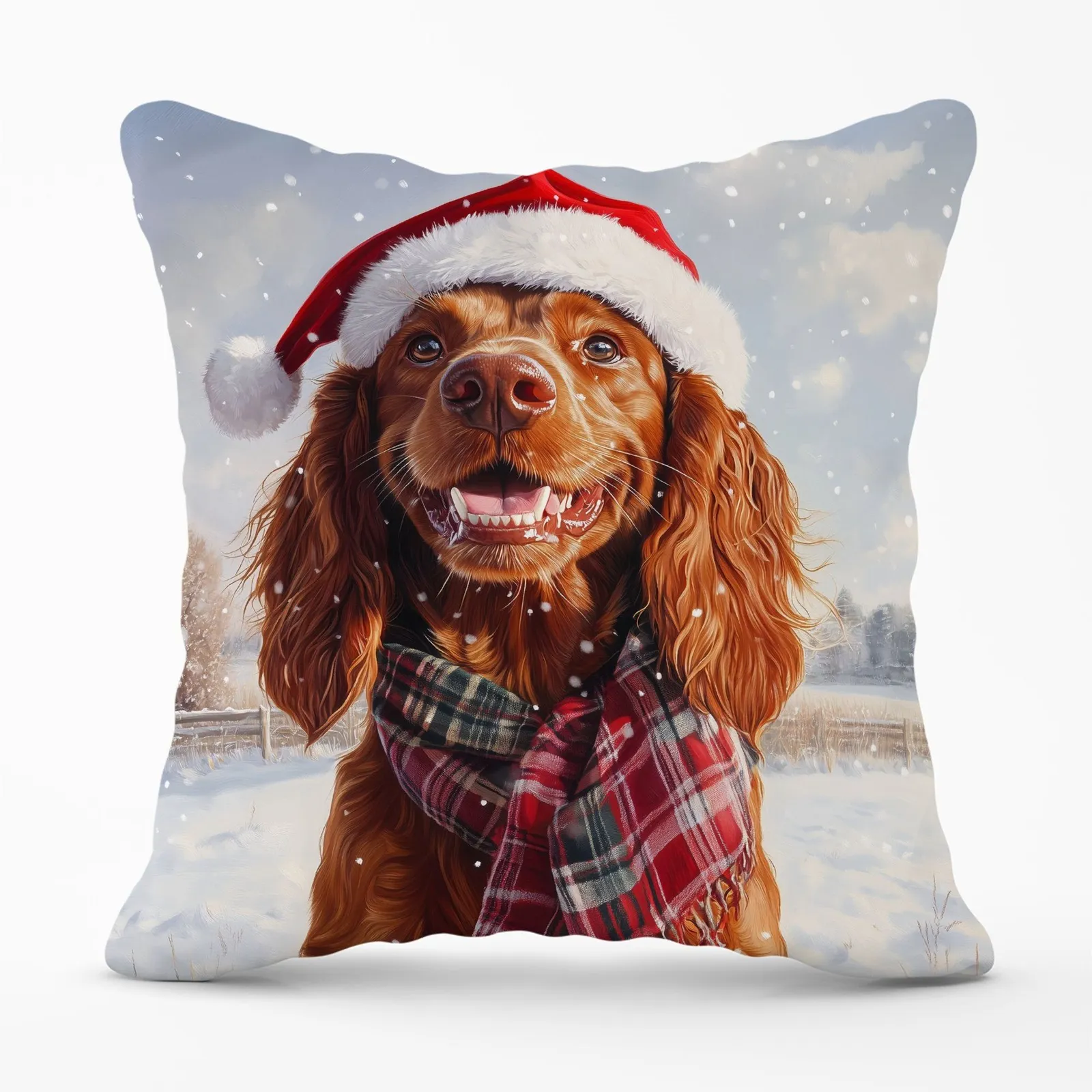 Warren Reed - Designer Christmas Irish Setter Cushion in Brown