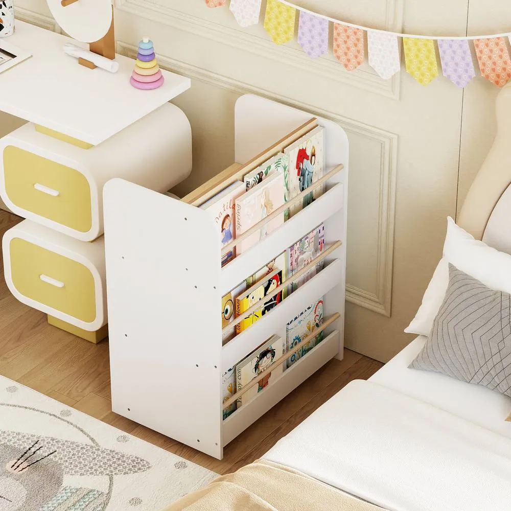 Costway 3-Tier Bookshelf w/ Wheels Double-sided Book Display & Storage Cart in White 4