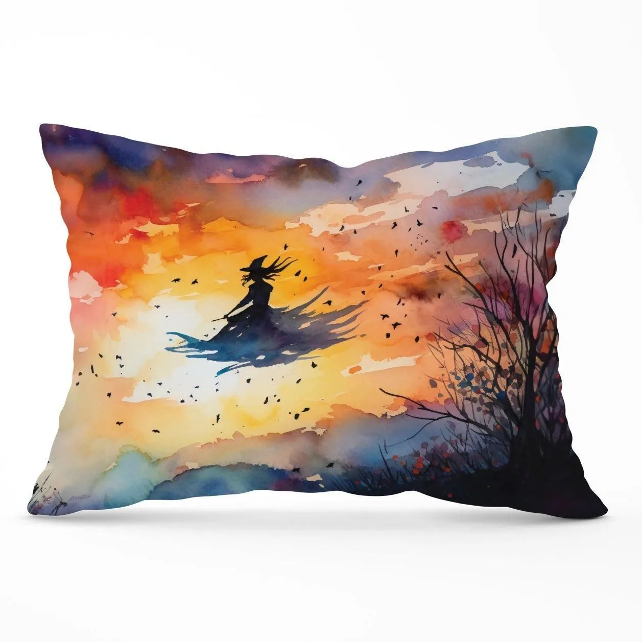Warren Reed - Designer A Watercolor Featuring A Graceful Witch Witch Cushions in Orange