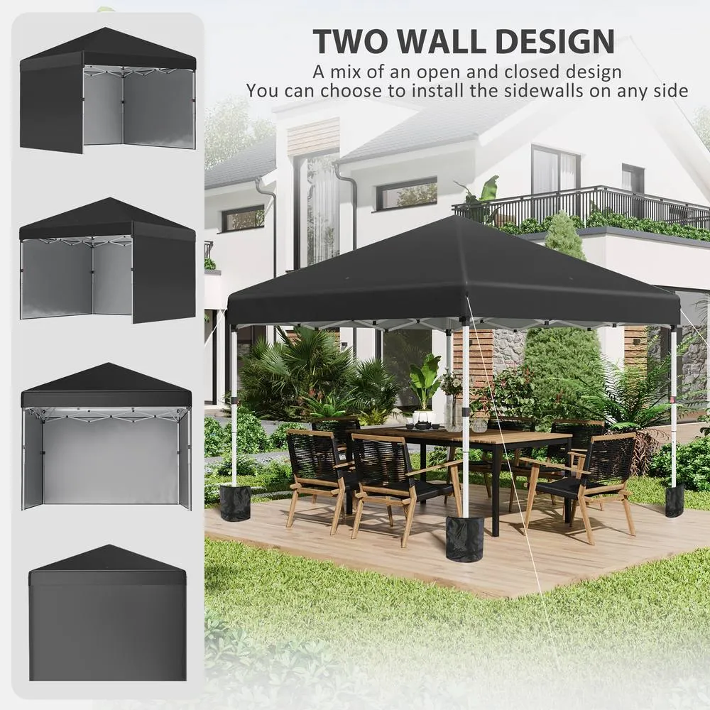 OUTSUNNY 3x3 (M) Pop Up Gazebo Party Tent w/ 2 Sidewalls, Weight Bags in Black 4