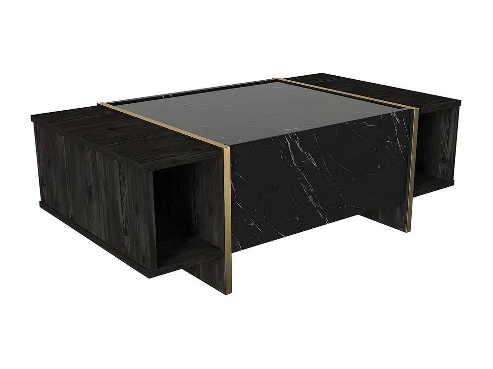 Vente-unique 1 - Door & 2 - Compartment Coffee Table - Black Marble Effect, Dark 2