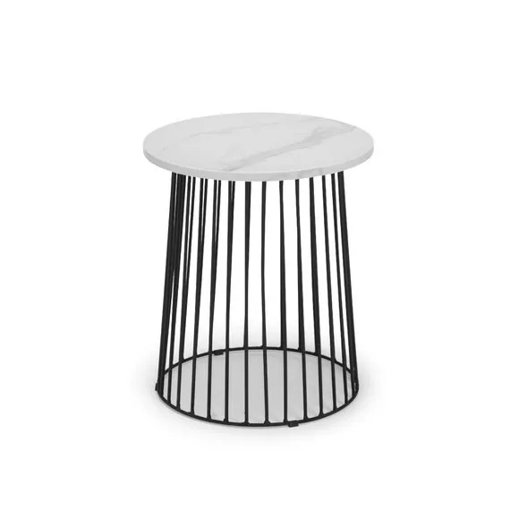 Broadway Round Lamp Table, White Marble Effect 2