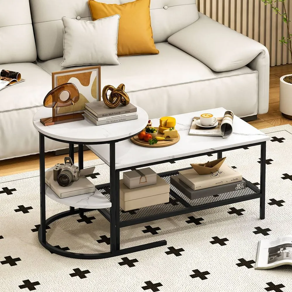 Costway 2-in-1 Detachable Table Set Nesting Coffee Table Set of 2 in White 6