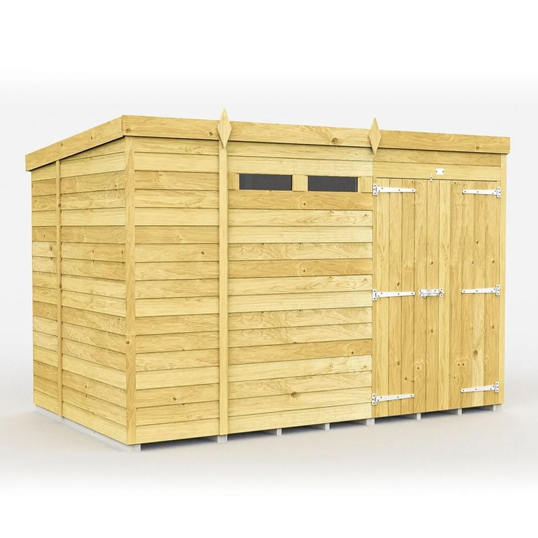 Buttercup Farm 10 x 6 Feet Pent Security Shed - Double Door - L178 x W302 x H201 cm in Brown