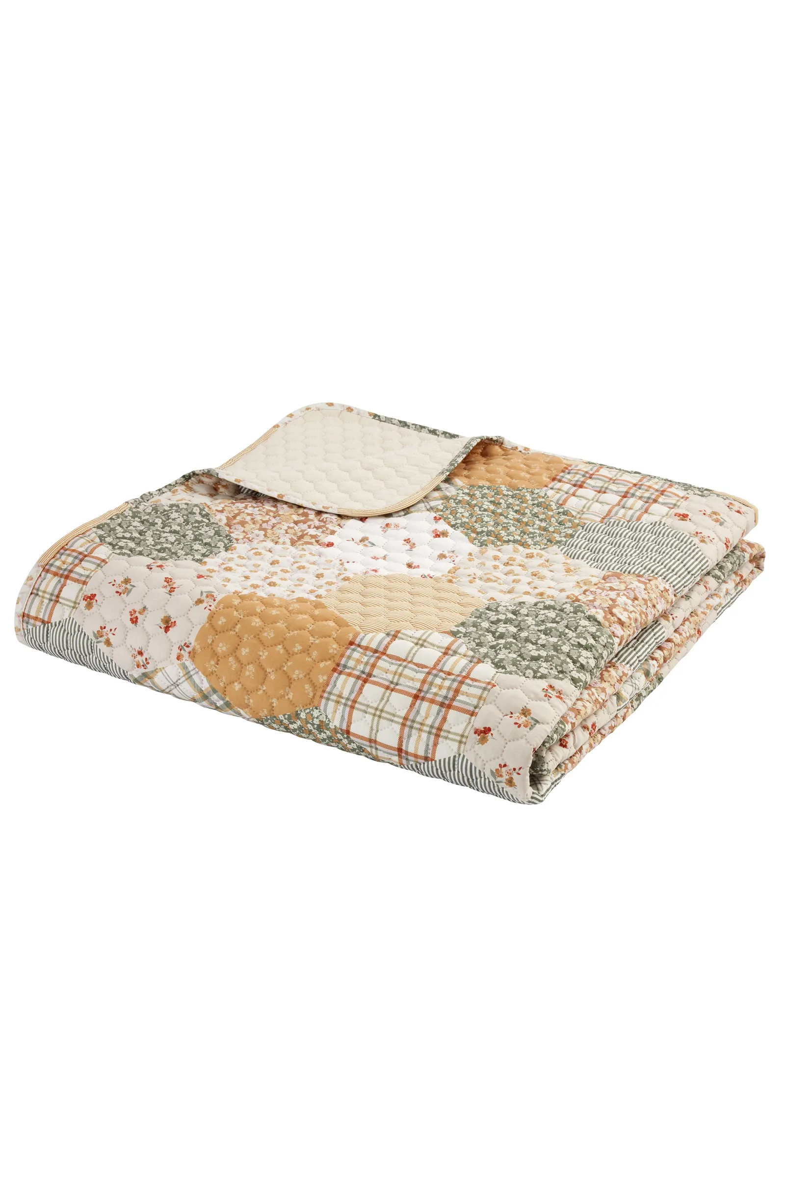 Catherine Lansfield 'Floral Patchwork' Quilted Bedspread in Natural 4