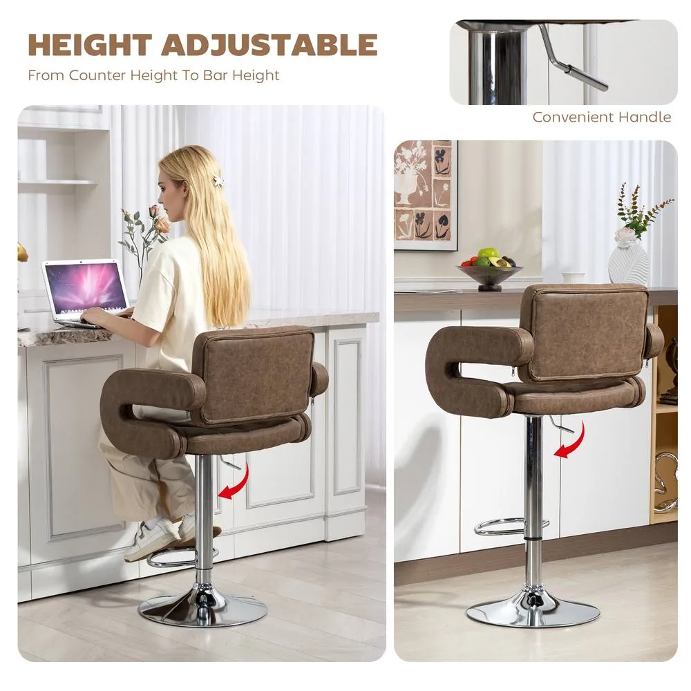 HOMCOM Adjustable Height Barstool Steel Pole PU Leather Bistro in Dark Brown 4