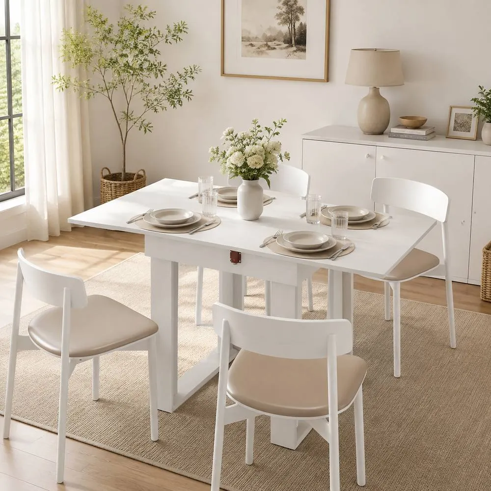 HOMCOM Modern Folding Dining Table for 4 Under-Table Storage 140cm White 2