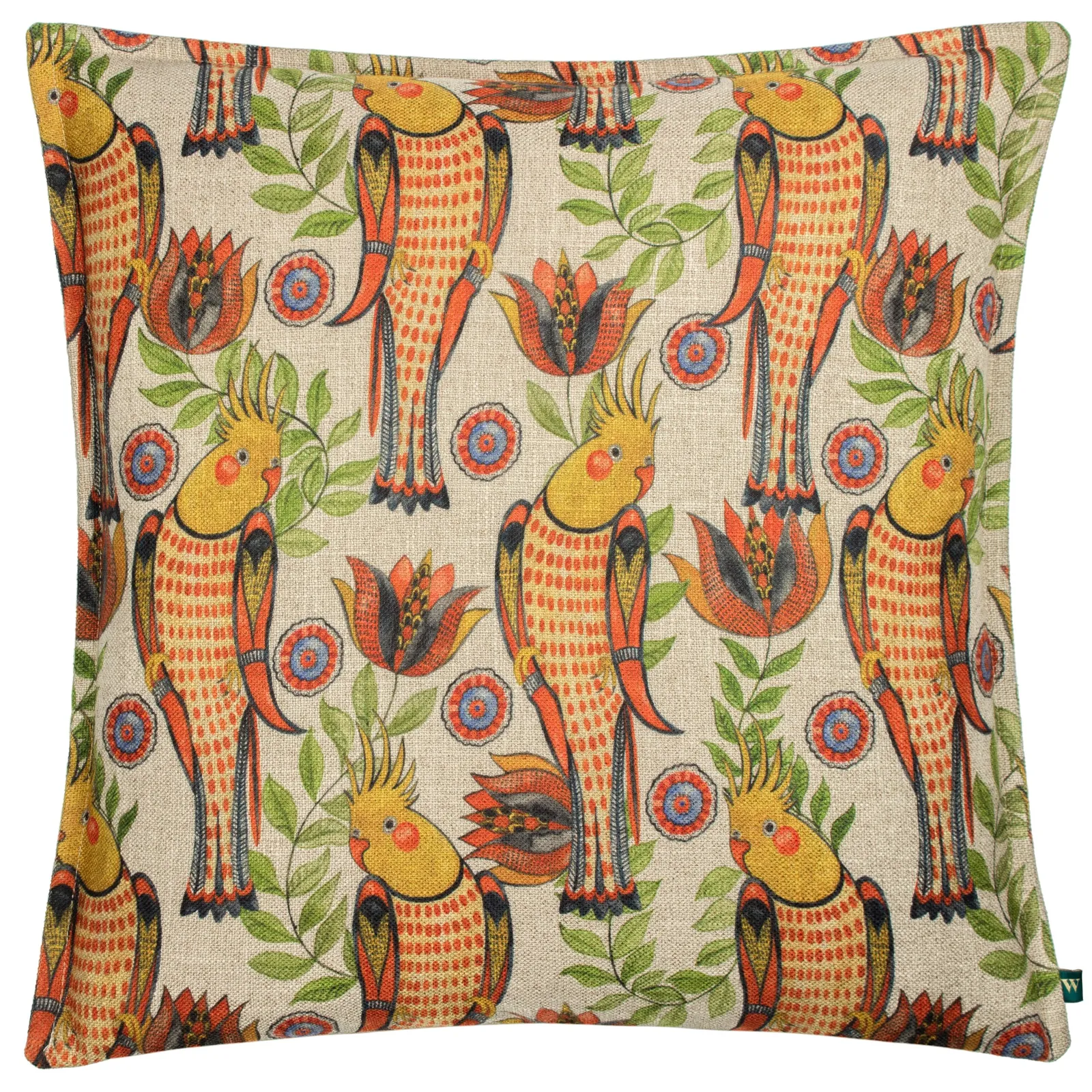 Wylder Tropics Akamba Cockatiels Botanical Printed Cushion