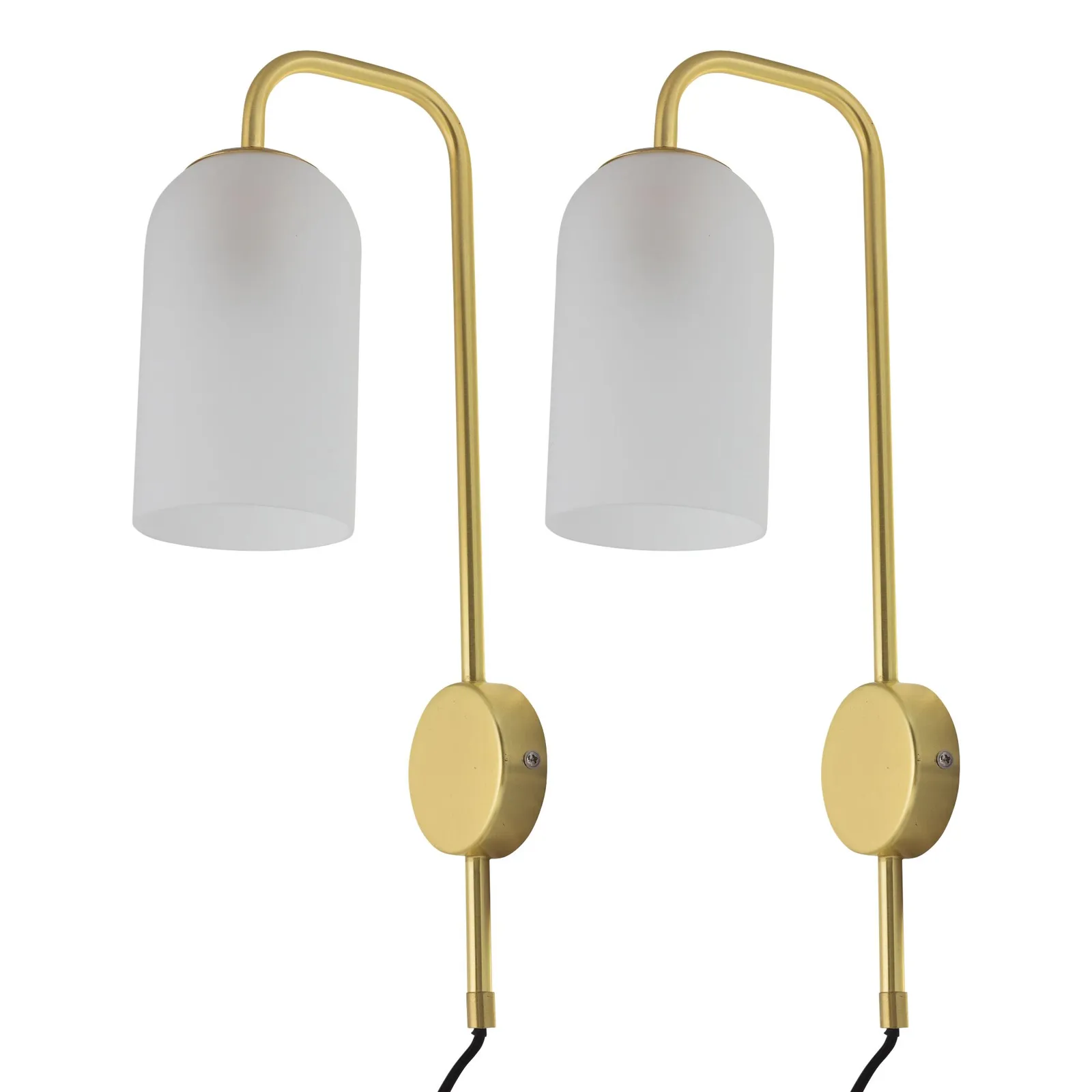 First Choice Lighting Set of 2 Victoria - Satin Brass Plug in Wall Lights Frost Glass Shades in Gold