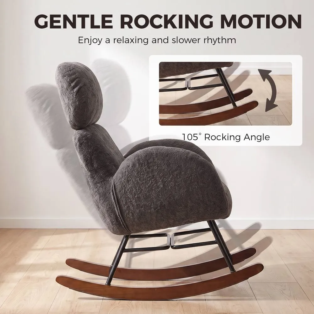 HOMCOM Rocking Chair with Adjustable Headrest Velvet Upholstery Dark Grey 4