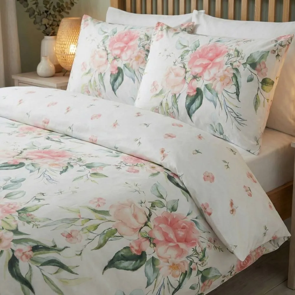 Rapport Home Ava Blush Floral Microfibre Reversible Duvet Cover Set 4