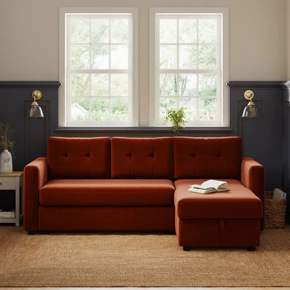 Barker Velvet Trundle Corner Chaise Sofa Bed 2