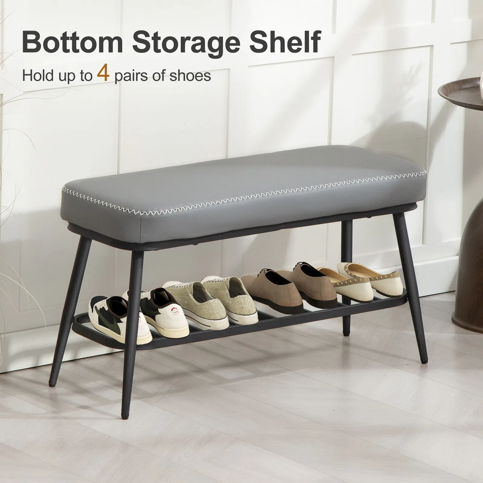 HOMCOM Shoe Bench, PU Leather Shoe Storage Bench for Entryway in Grey 6