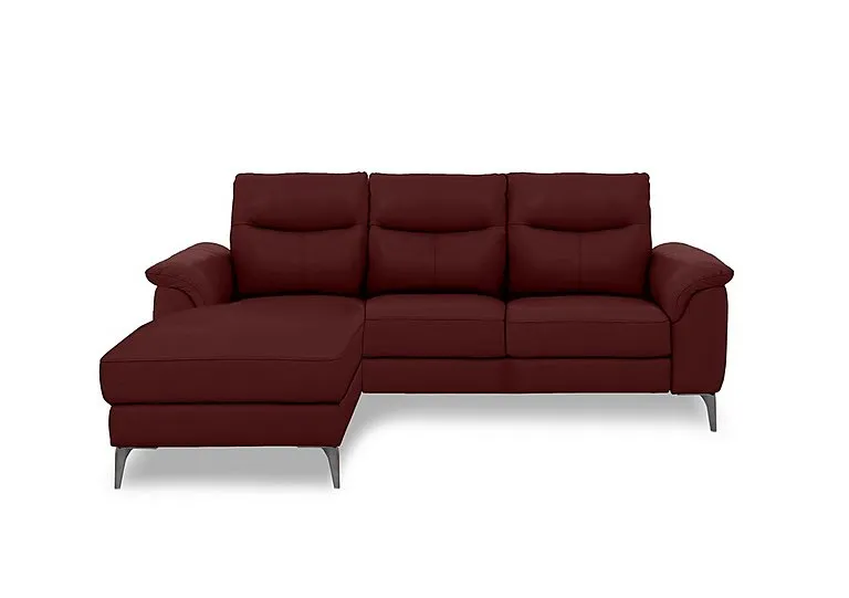 Morgan Leather 3 Seater Sofa with Left Hand Facing Chaise End - Montana Ruby