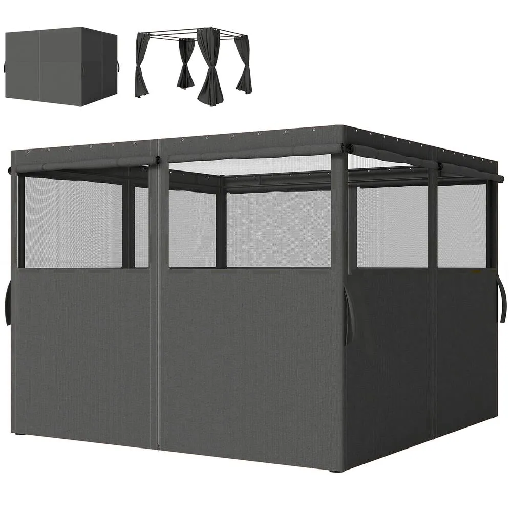 OUTSUNNY 3 x 3 m Gazebo Replacement Curtains Privacy Panel Set in Dark Grey 1