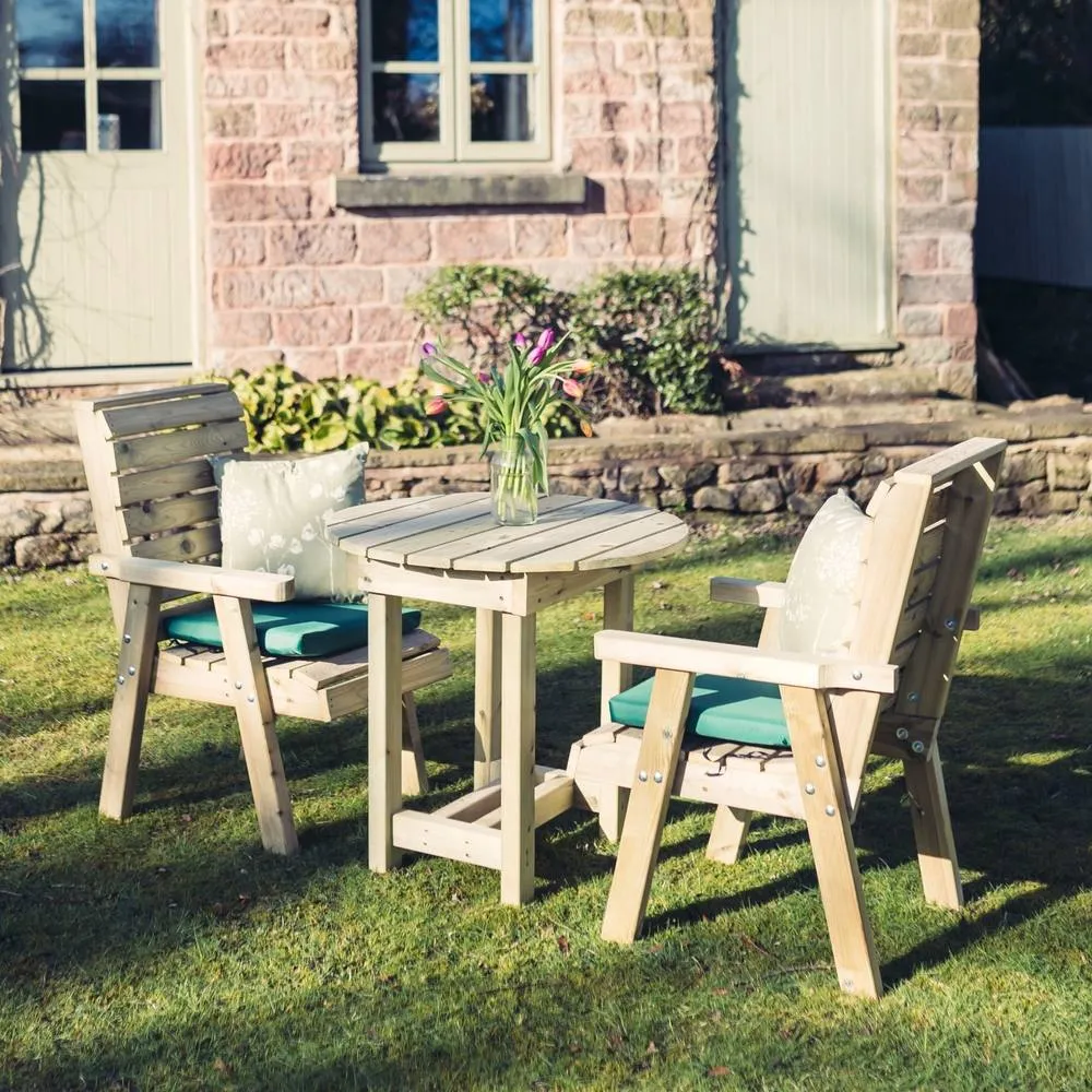 Churnet Valley Garden Furniture Ltd Clover Bistro Garden Round Table & Chair Set - 2 Seater in Light Brown 5