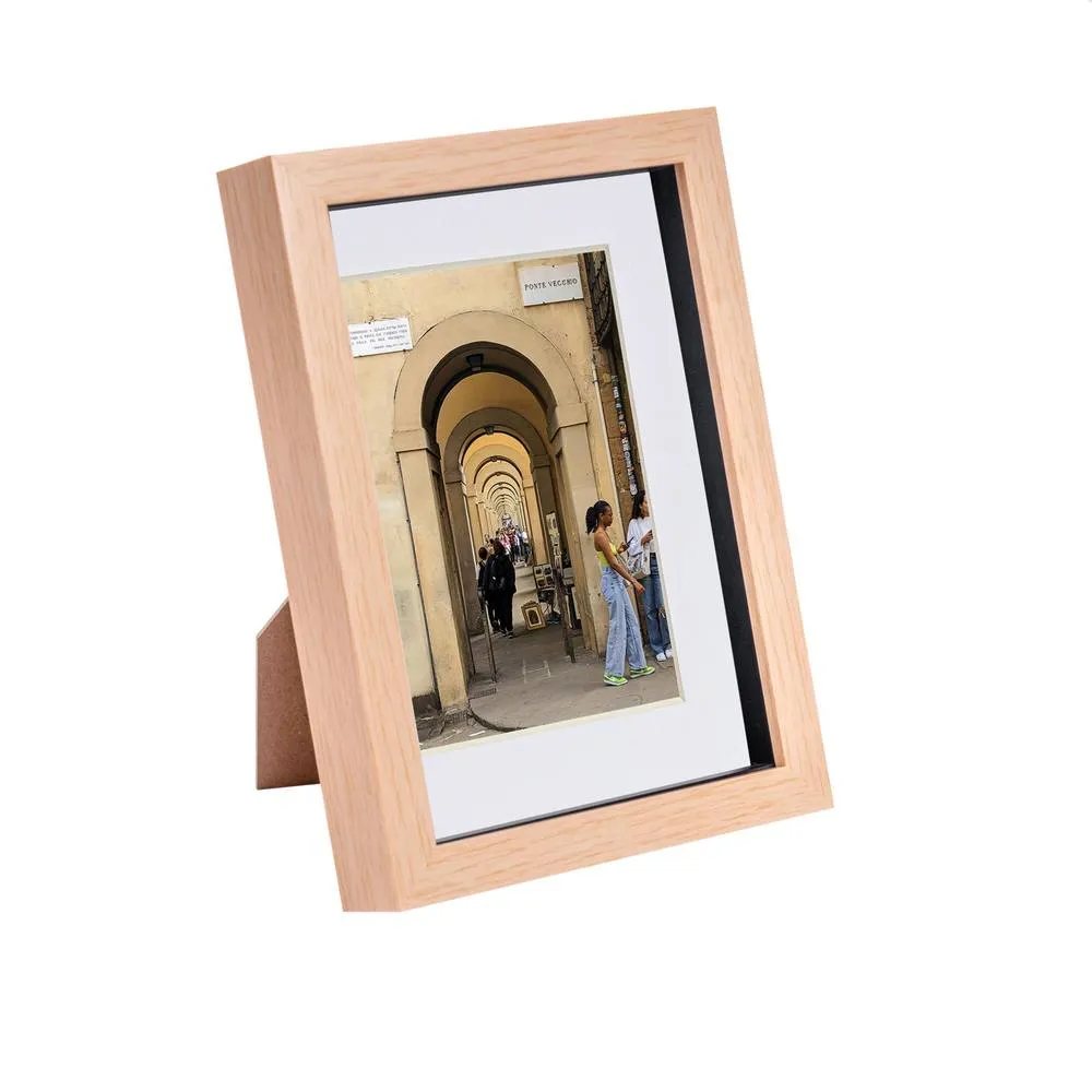 Nicola Spring 3D Box Photo Frame with 4" x 6" Mount - A5 (6" x 8") - White Mount in Light Brown 1