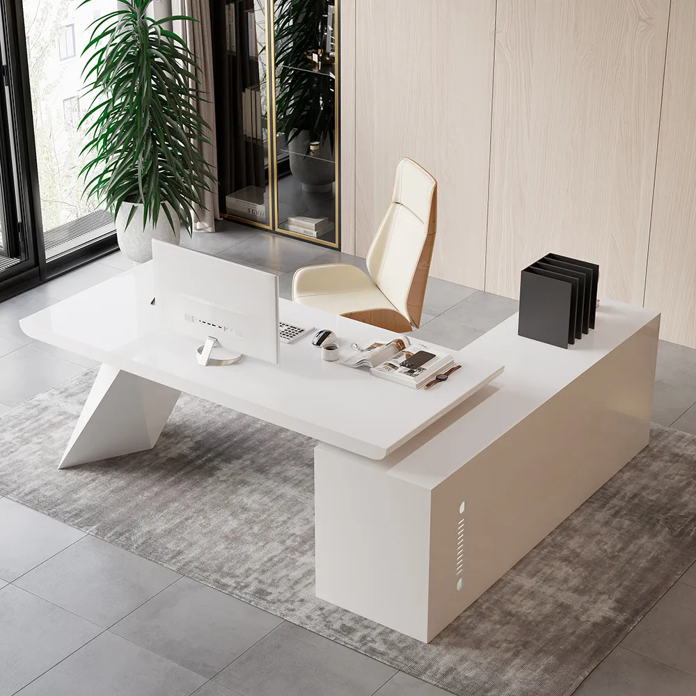 Modern White Large L-Shape Executive Desk with Drawers & Cabinet Left Hand Office Furniture (180 cm)
