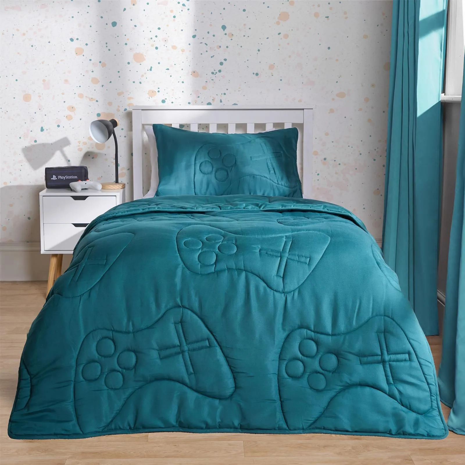 OHS Gaming Duvet Coverless Quilted 7.5 TOG Pillowcase Set Embossed in Green