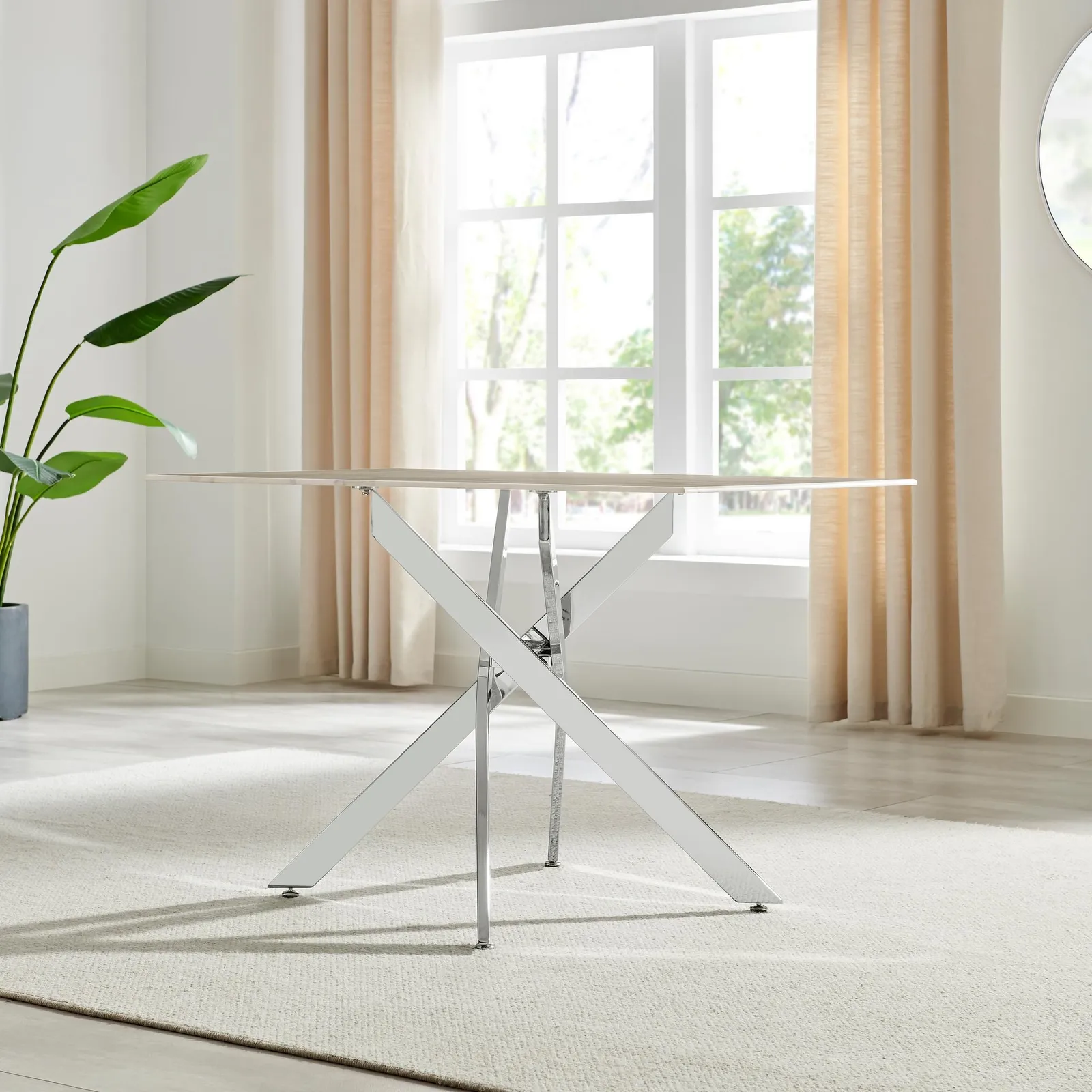 FurnitureboxUK Leonardo 4-Seater Dining Table With Marble Effect Glass Top & Silver Metal Legs in White 3