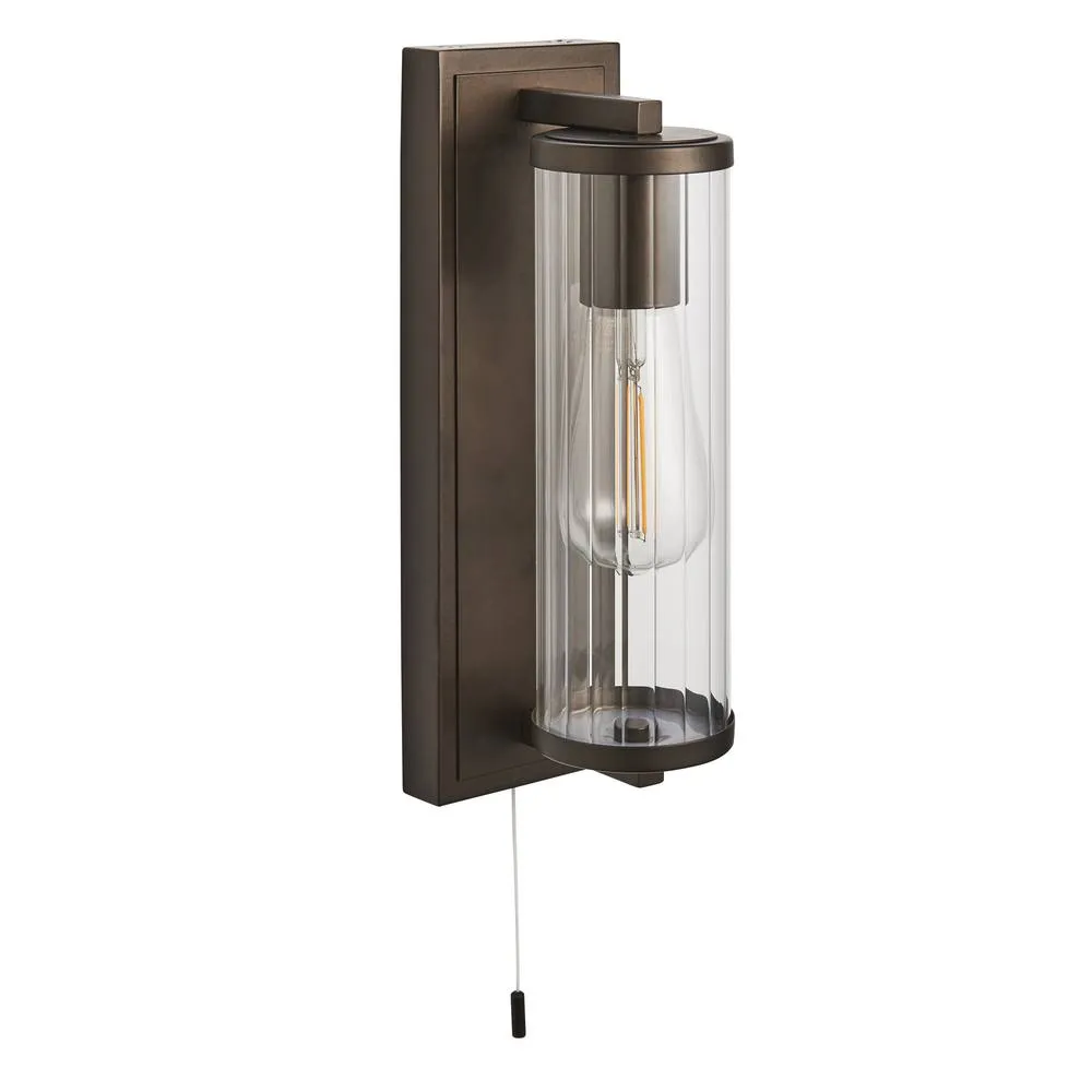 Netlighting Taylor Bathroom Wall Lamp Dark Bronze Clear Ribbed Glass in Brown 6