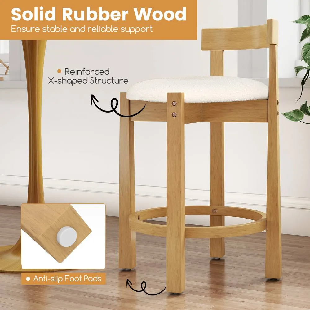 Costway 2PCS Counter Height Bar Stools Wooden Bar Chair /Padded Seat &Backrest in Natural 5