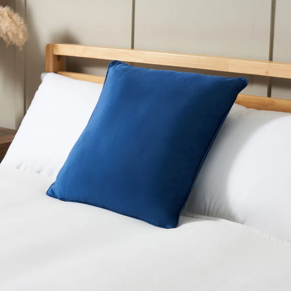 Small Velour Piped Cushion, Navy 1