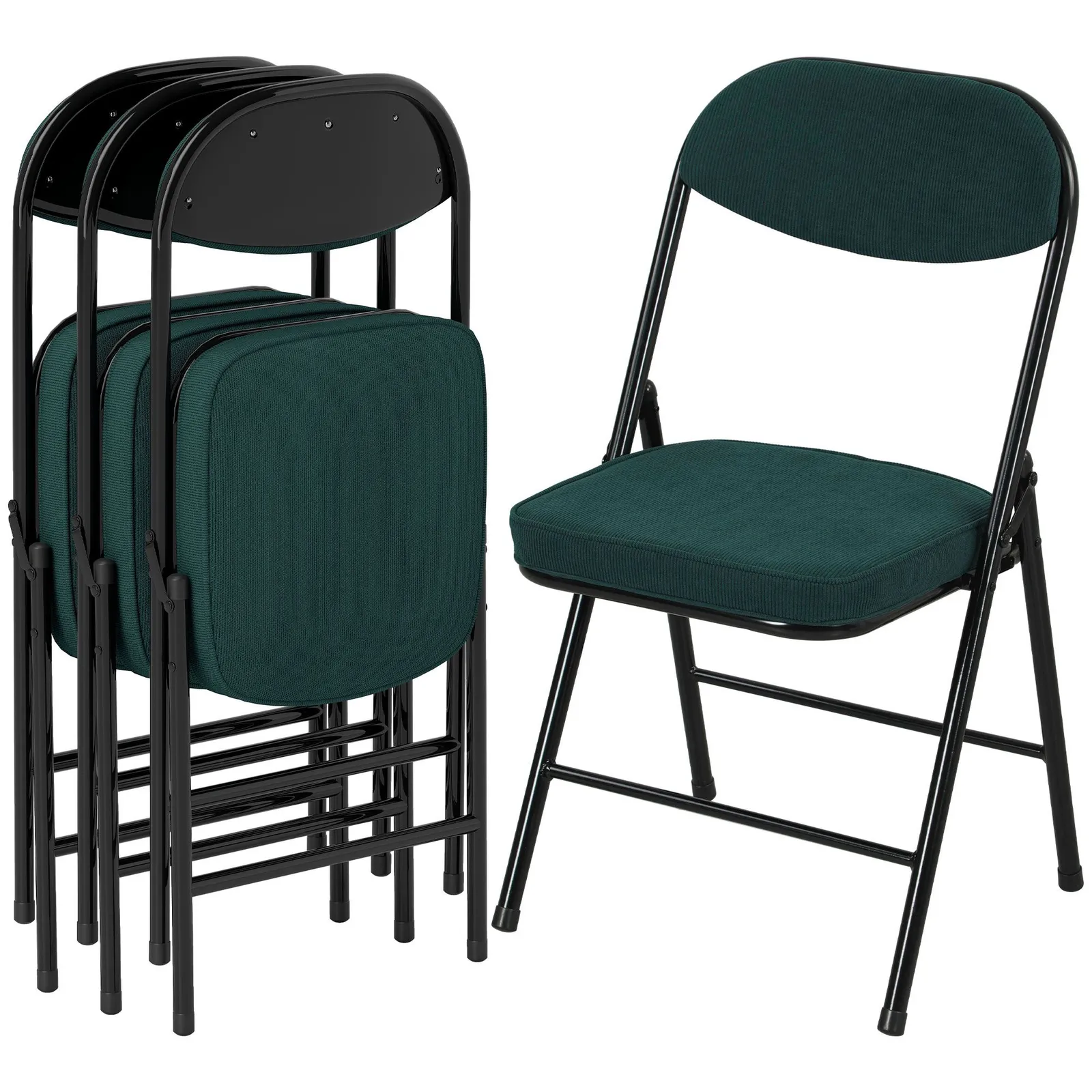 HOMCOM Folding Chairs Set of 4 with Cushioned Seat, Steel Frame in Teal 2