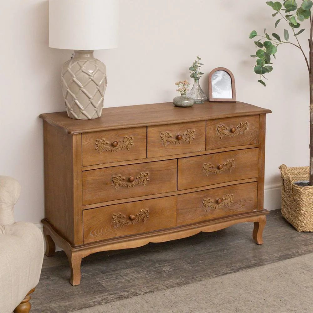 Melody Maison Wooden 7 Drawer Chest Of Drawers - Pays Du Bois Range in Dark Brown