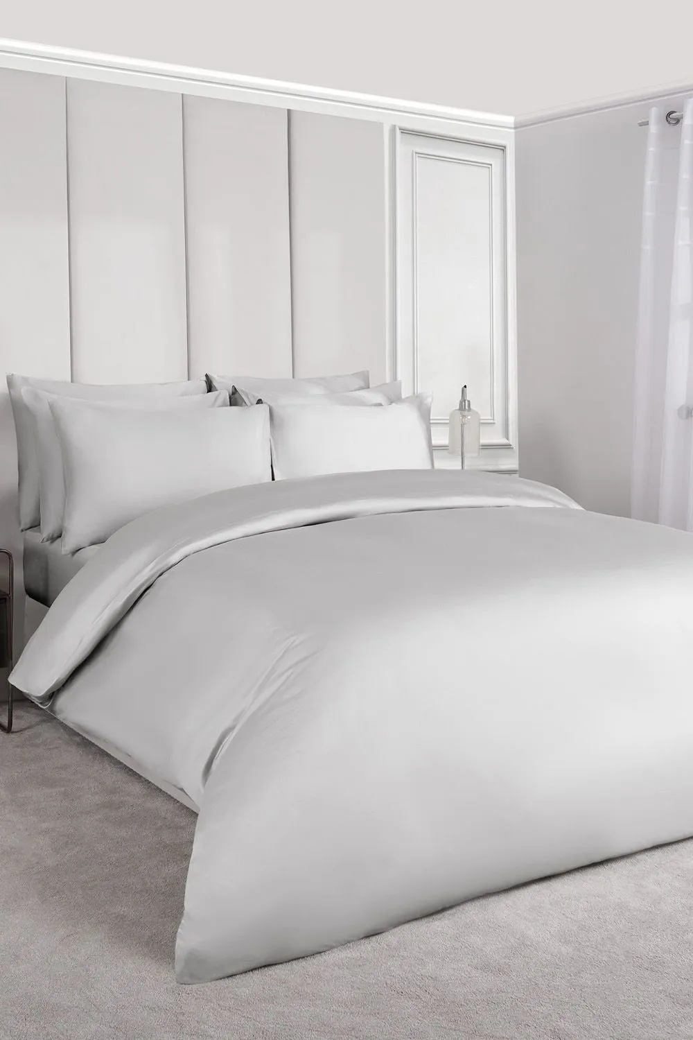 OHS 400 Thread Count Hotel Luxury Premium Quality Cotton Soft Duvet Cover Set in Silver