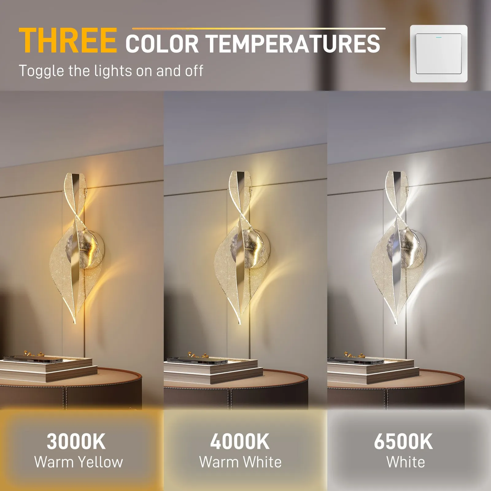 HOMCOM Led Wall Lamp 2 Pack, Modern Indoor Spiral Wall Light in Silver 4