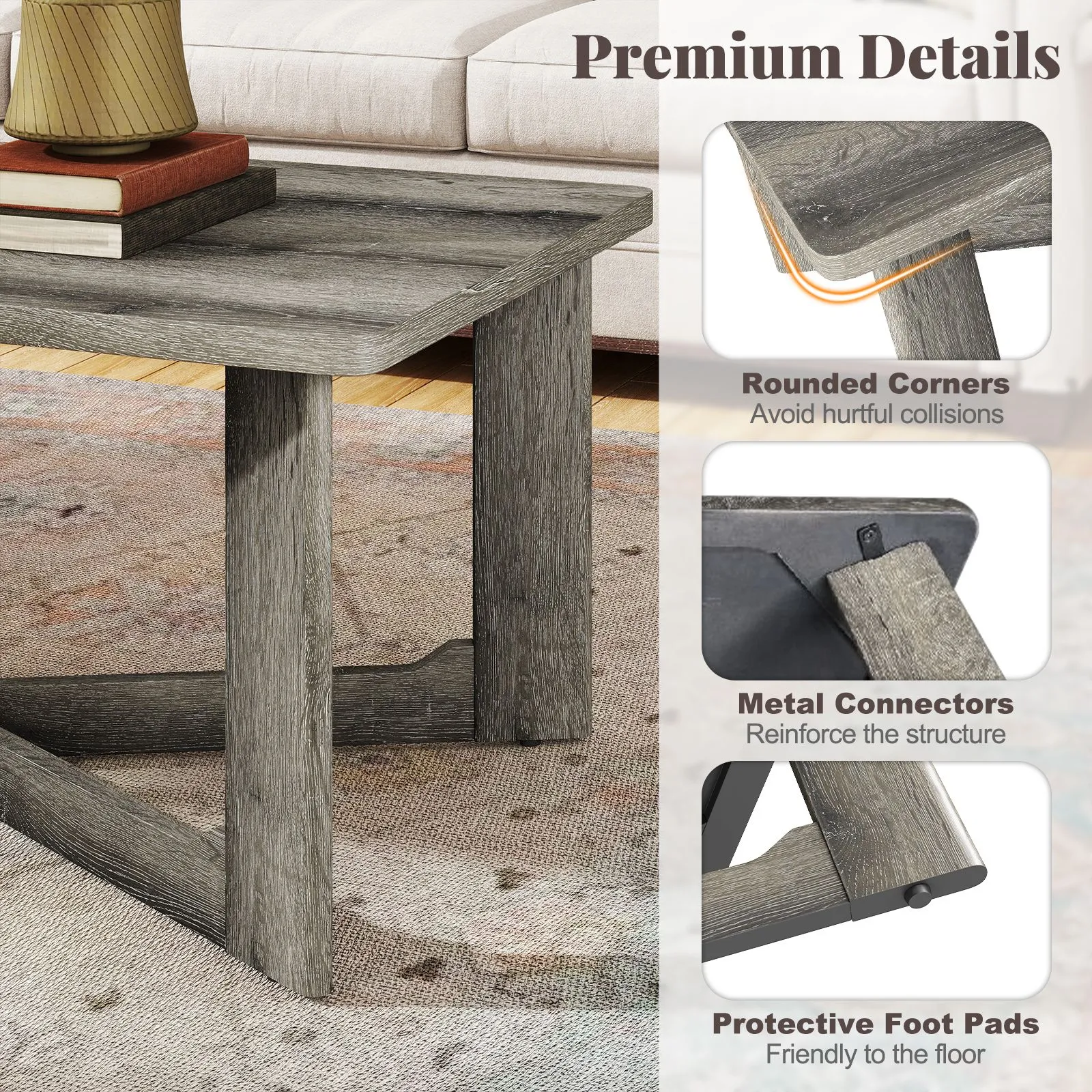 Costway Coffee Table Rectangle Center Table Accent Tea Table in Grey 6