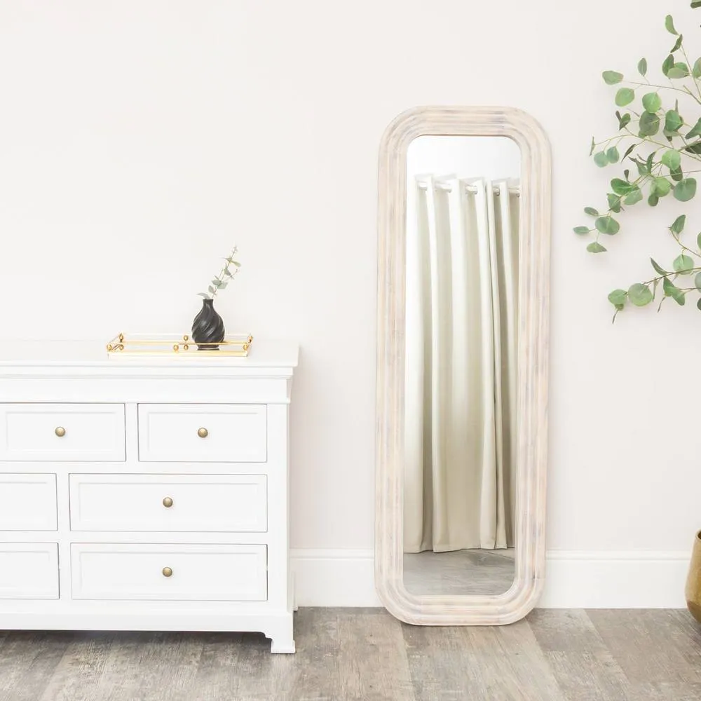 Melody Maison Light Wooden Arched Tall Wall & Leaner Mirror - 142cm X 47cm in Light Brown 2