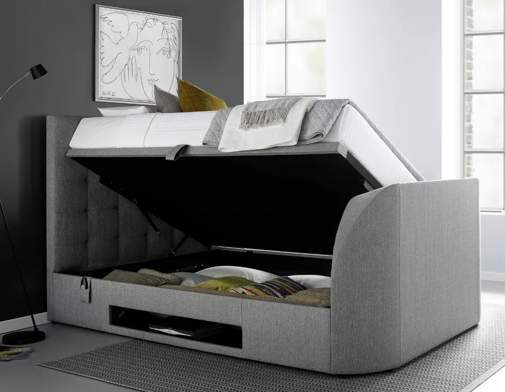 Barnard Grey Fabric Ottoman Electric TV Bed Frame - 5ft King Size