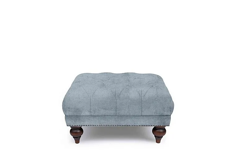 Shackleton Fabric Square Footstool with Turned Feet - Boathouse Blue