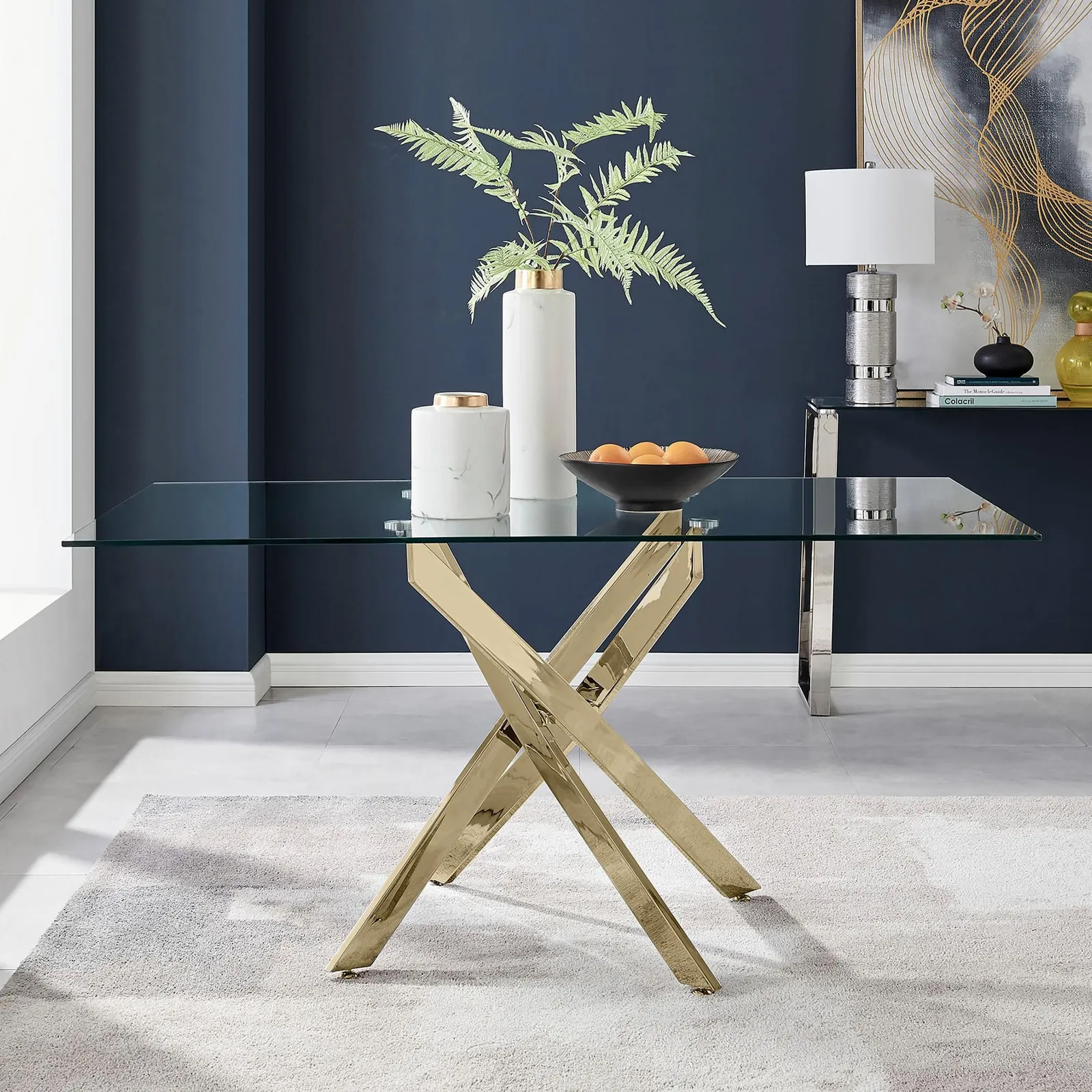 FurnitureboxUK Leonardo 150cm 6-Seater Glass & Chrome Metal Starburst Dining Table in Gold