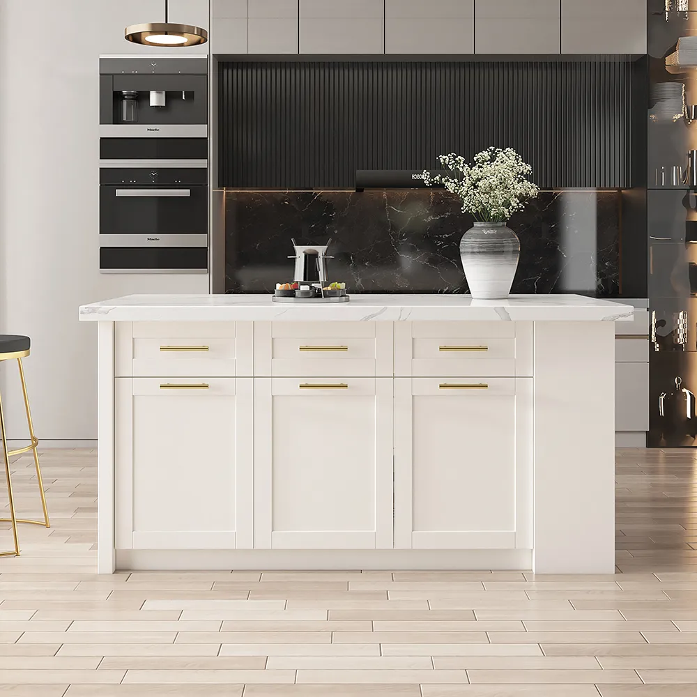 1830 mm Large White Kitchen Island with Storage Modern Kitchen Cabinet