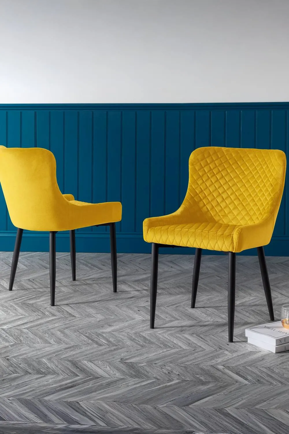 Julian Bowen Luxe Diamond Quilted Upholstered Dining Chair (Set of 2) in Mustard 2