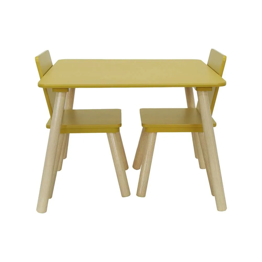 sweeek Children's square table with 2 chairs pine legs in Yellow 6